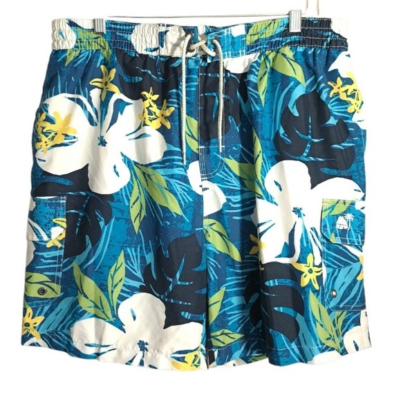 Caribbean Joe Men Swim Trunks L/G/G Brief Bathing Tropical Floral 100% Polyester - Picture 1 of 10